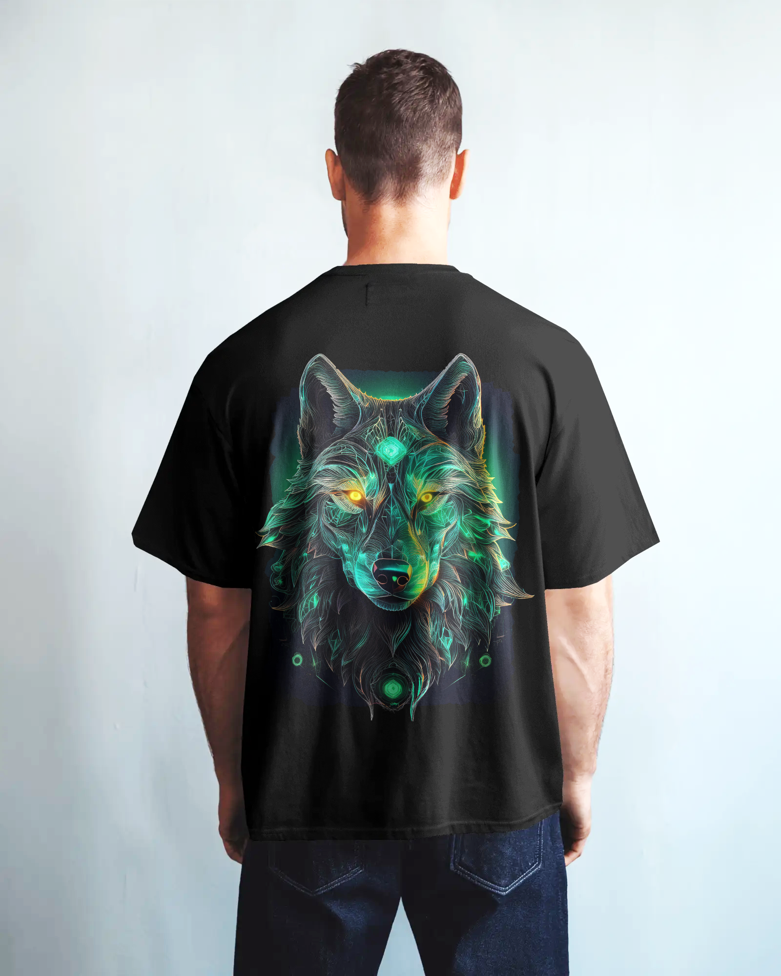 Code Fury Oversized T-Shirt – Men's Graphic Wolf Print Tee – Alt Art