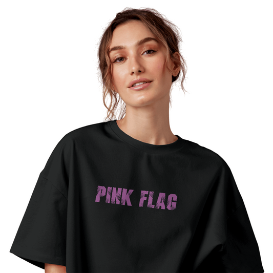 Pink Flag Black Oversized T-Shirt for Women & Girls - Trendy Drop Shoulder Baggy Fit 100 % Cotton Oversized T-shirt