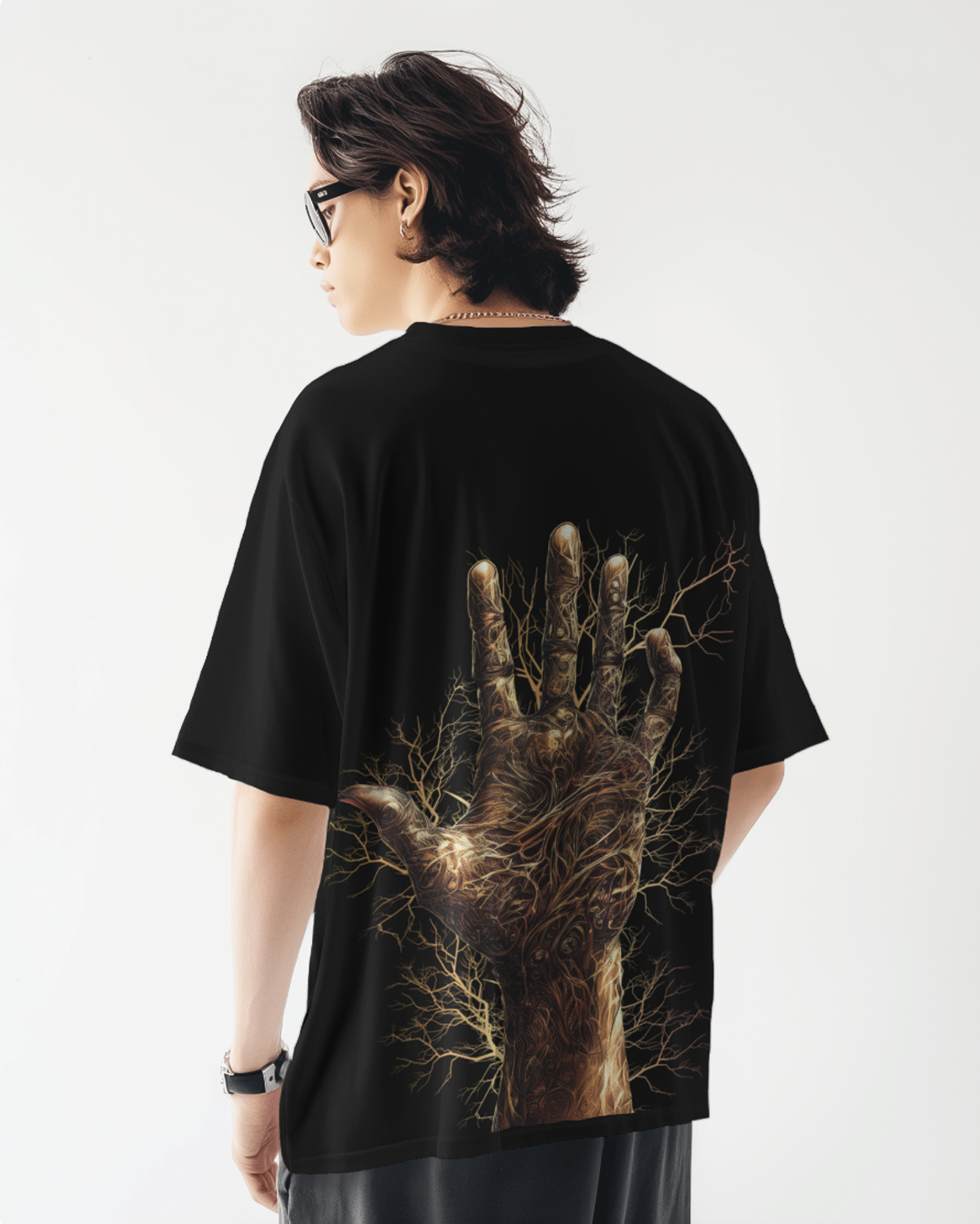 Gothic Abstract Art T-Shirt for Men & Boys - Graphic Printed Half Sleeve Drop Shoulder 100% Cotton Black Oversized T-shirt