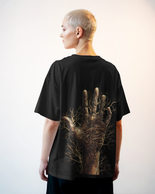 Gothic Abstract Art T-Shirt for Women & Girls - Graphic Printed Half Sleeve Drop Shoulder 100% Cotton Black Oversized T-shirt