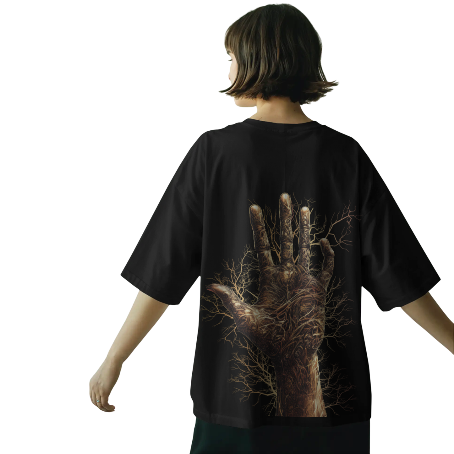 Gothic Abstract Art T-Shirt for Women & Girls - Graphic Printed Half Sleeve Drop Shoulder 100% Cotton Black Oversized T-shirt