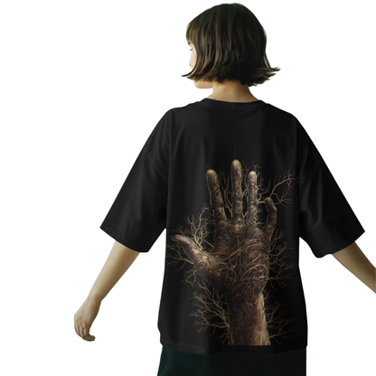 Gothic Abstract Art T-Shirt for Women & Girls - Graphic Printed Half Sleeve Drop Shoulder 100% Cotton Black Oversized T-shirt