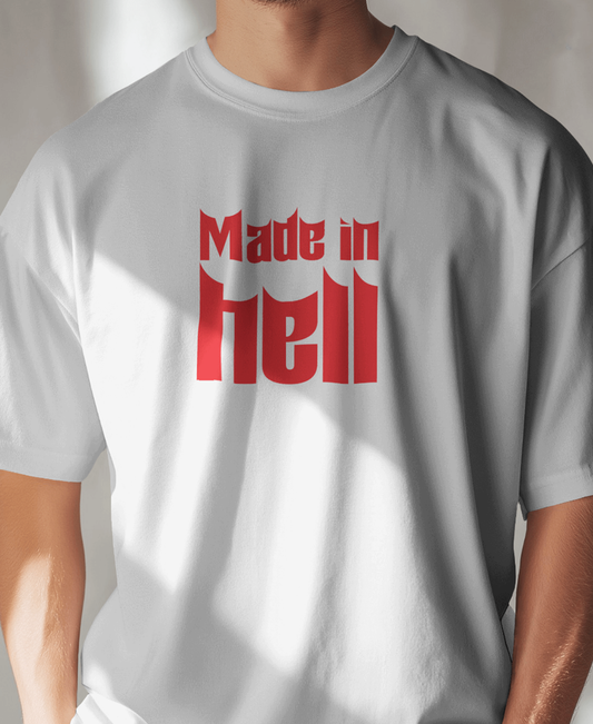 Made in Hell White Oversized T-Shirt for Men & Boys | Gothic Streetwear Graphic Tee