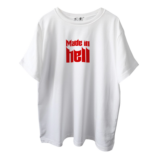 Made in Hell White Oversized T-Shirt for Men & Boys | Gothic Streetwear Graphic Tee