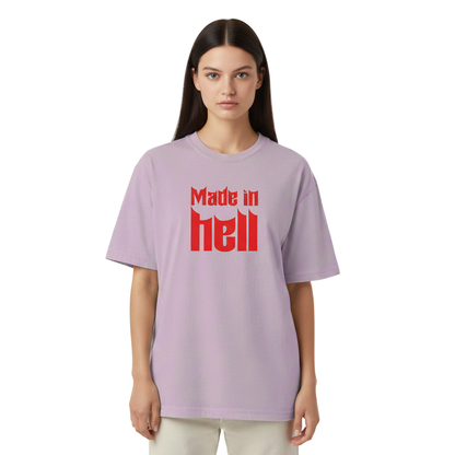 Made In Hell Graphic Oversized T-Shirt for Women | Lavender Streetwear Cotton Tee