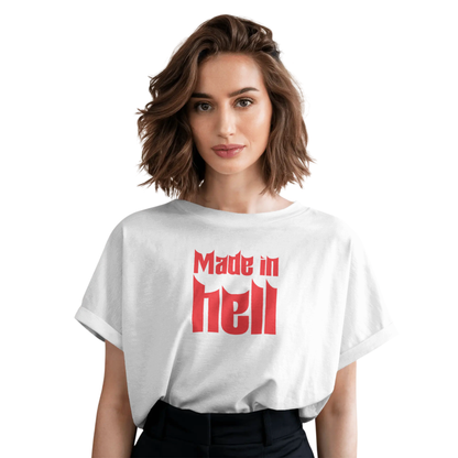 Made in Hell White Oversized T-Shirt for Women & Girls | Gothic Graphic Streetwear Tee