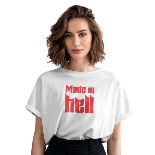 Made in Hell White Oversized T-Shirt for Women & Girls | Gothic Graphic Streetwear Tee