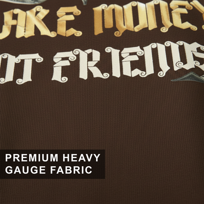 Make Money Not Friends Graphic Chocolate Brown Oversized T-Shirt for Women | Quote Streetwear Tee