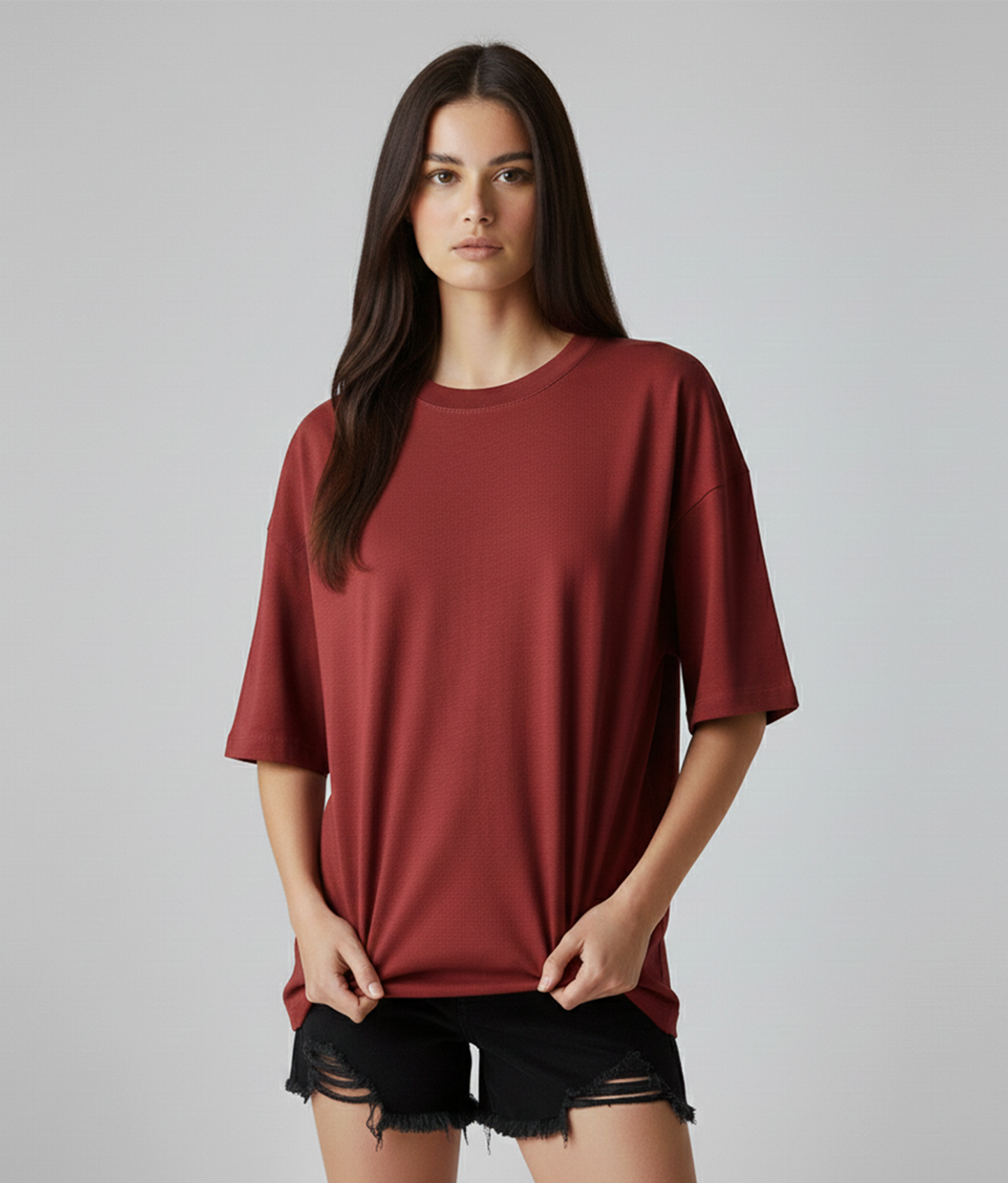 Maroon Solid Oversized T-Shirt for Women | Heavyweight Boxy Fit | Premium Cotton Solid Tee
