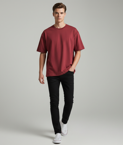 Maroon Solid Oversized T-Shirt for Men | Heavyweight Cotton | Boxy Fit Streetwear Tee