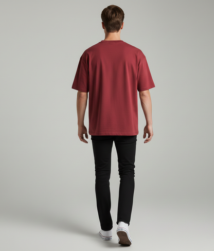 Maroon Solid Oversized T-Shirt for Men | Heavyweight Cotton | Boxy Fit Streetwear Tee