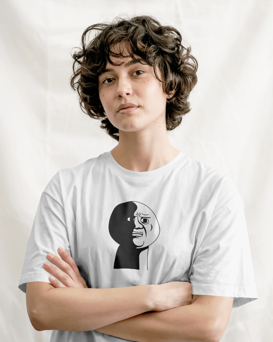 Meme Face White Oversized T-Shirt for Women & Girls - Funny Graphic Oversized T-Shirt