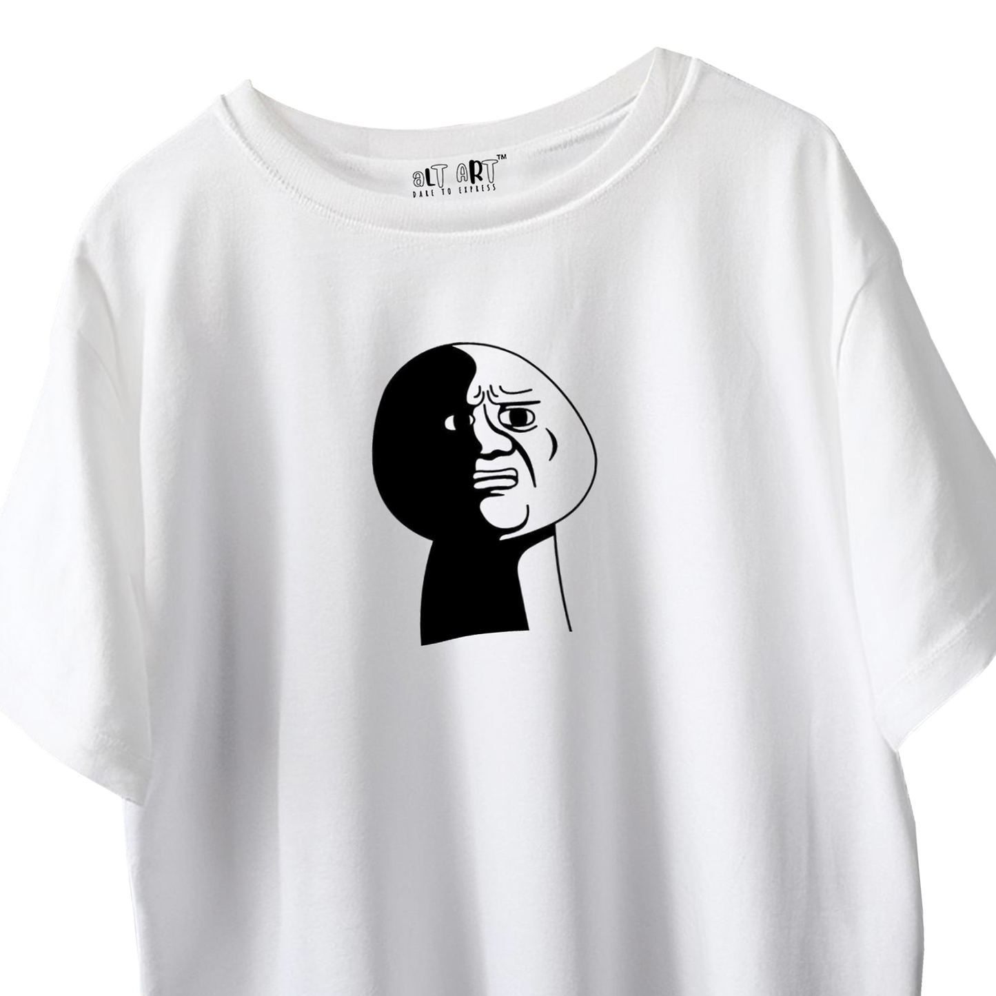 Meme Face White Oversized T-Shirt for Men & Boys - Funny Graphic Oversized T-Shirt
