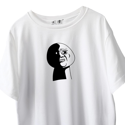 Meme Face White Oversized T-Shirt for Men & Boys - Funny Graphic Oversized T-Shirt