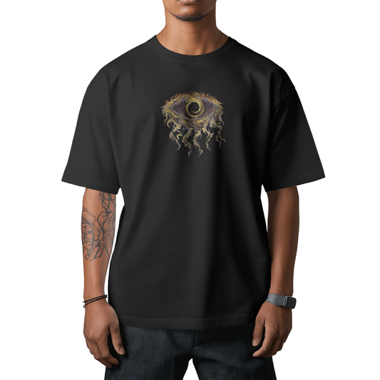 Inferno Gaze Graphic Black Oversized T-Shirt for Men -  Graphic Printed Drop Shoulder Half Sleeve Round Neck 100 % Cotton T-shirt