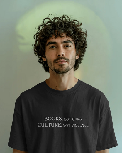 Books Not Guns Black Oversized T-Shirt for Men & Boys - Bold Quote Streetwear