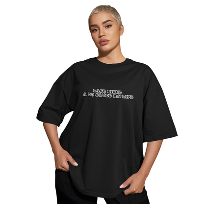 Last Night a DJ Saved My Life Black Oversized T-Shirt for Women & Girls - Retro Aesthetic Music T-Shirt