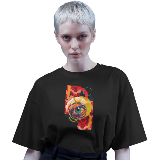 Visionary Gaze Black Oversized T-Shirt for Women & Girls – Bold Artistic Eye Design Trendy Streetwear Fashion