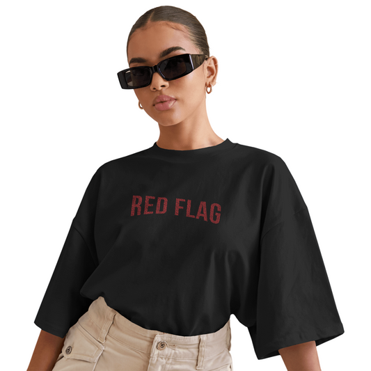 Red Flag Oversized T-Shirt for Women - Black Graphic Tee | Edgy Streetwear