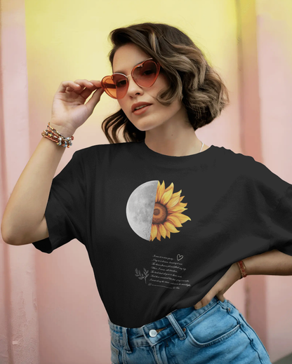 Moon & Sunflower Oversized T-Shirt for Women | Flower Moon Graphic Tee