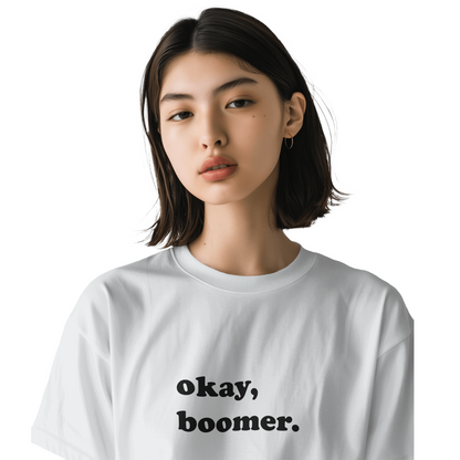 Okay Boomer Oversized T-Shirt for Women – White Meme Tee | Funny Graphic Streetwear