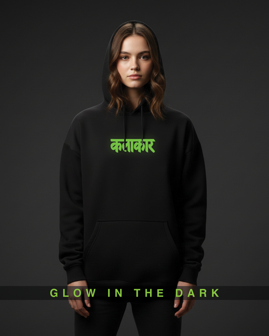 Kalakar Hoodie for Women | Glow in the Dark Graphic Hoodie Black