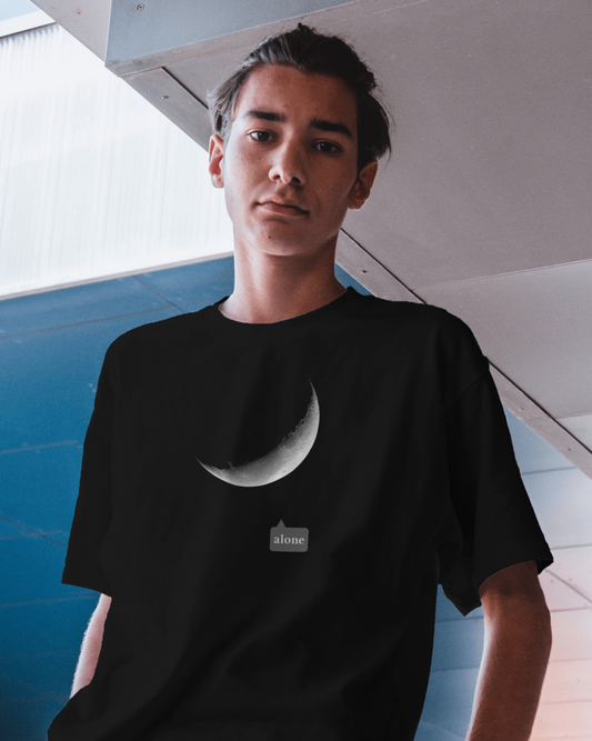 Lunar Solitude Black Oversized T-Shirt for Men & Boys - Moon T-shirt