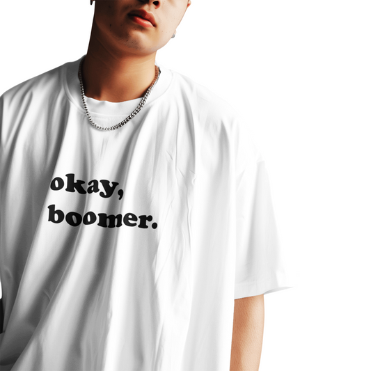 Okay Boomer Oversized T-Shirt for Men – White Graphic Tee | Trendy Meme Streetwear
