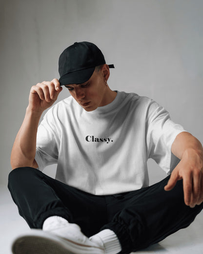 Classy White Oversized T-Shirt for Men & Boys - Minimalist Typography Tee