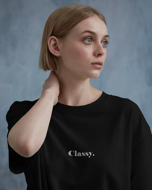 Classy Black Oversized T-Shirt for Women & Girls - Minimal Aesthetic Streetwear