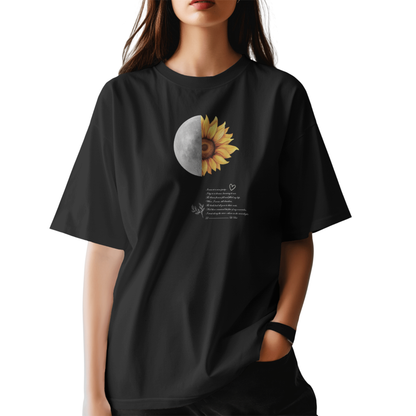 Moon & Sunflower Oversized T-Shirt for Women | Flower Moon Graphic Tee