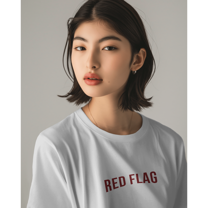 Red Flag T-Shirt for Women – White Oversized Cotton Graphic Tee