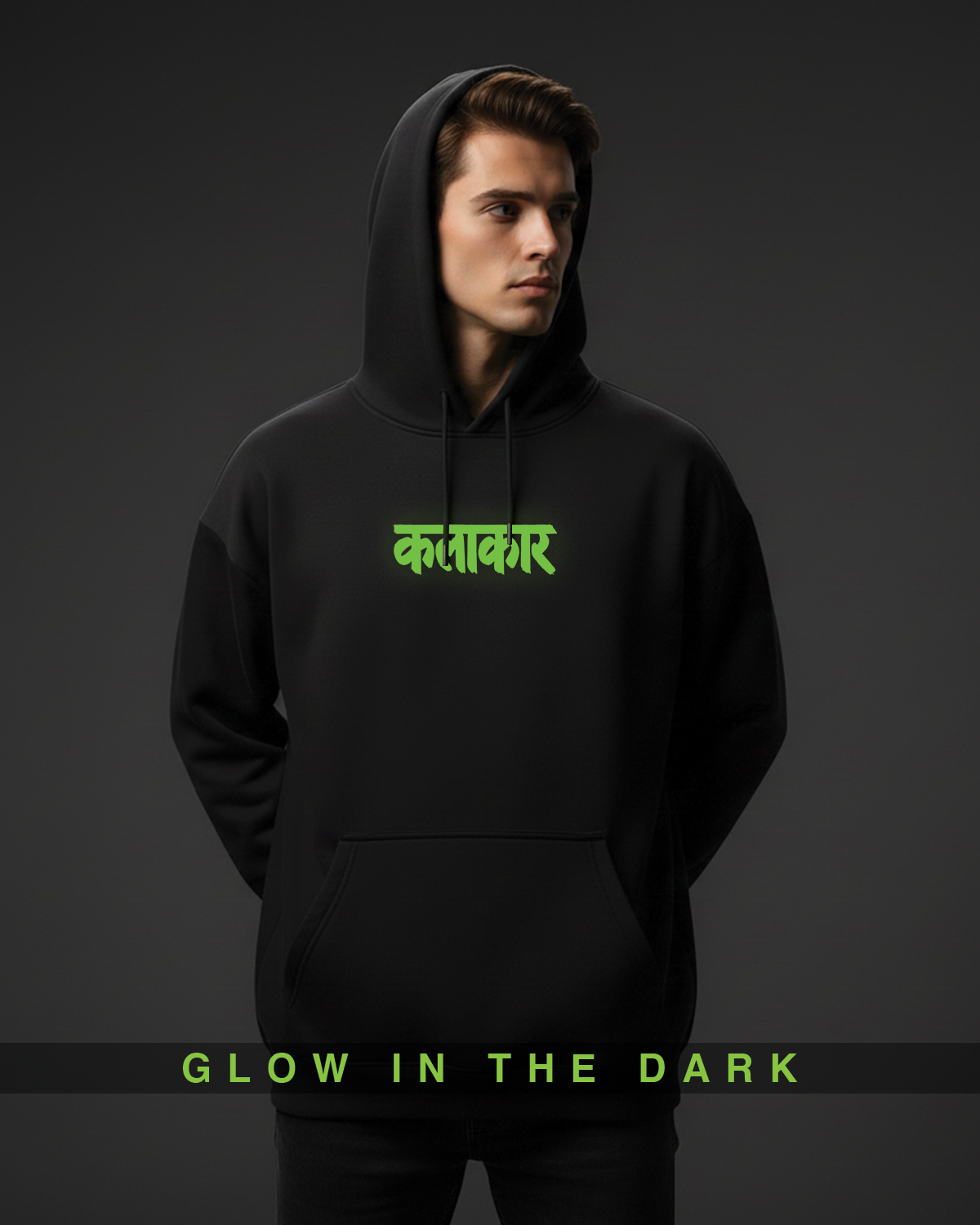 Kalakar Hoodie for Men | Glow in the Dark Graphic Hoodie Black
