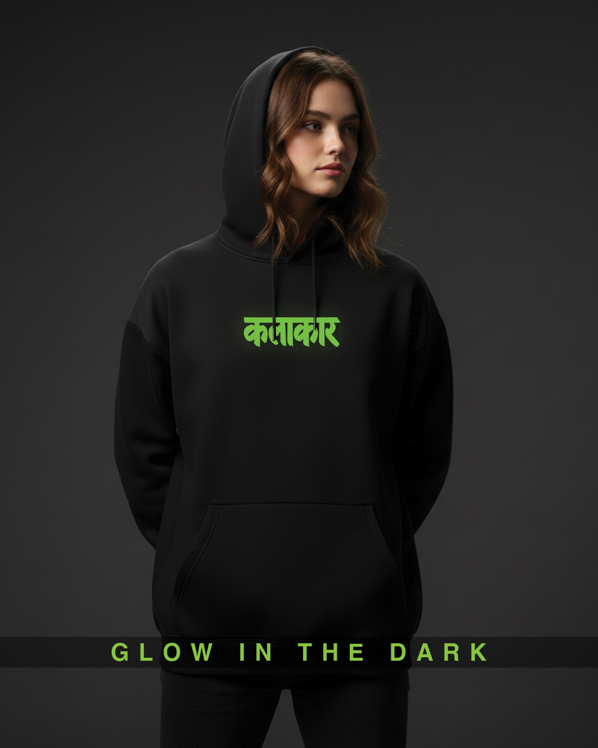 Kalakar Hoodie for Women | Glow in the Dark Graphic Hoodie Black