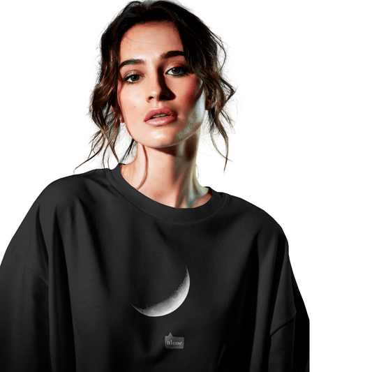 Lunar Solitude Black Oversized T-Shirt for Women & Girls - Moon T-shirt