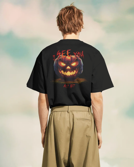 I See You Oversized T-Shirt for Men & Boys - Horror Graphic Tee | Dark Streetwear