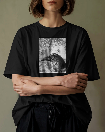 Watcher’s Curse – Black Oversized T-Shirt for Women & Girls Gothic Crow Graphic Tee Exclusive Artwork T-shirt