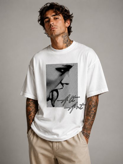 Monochrome Face Art Oversized T Shirt for Men | Abstract Portrait Graphic Printed Oversized T Shirt | Premium Boxy Fit Artistic Streetwear Tee
