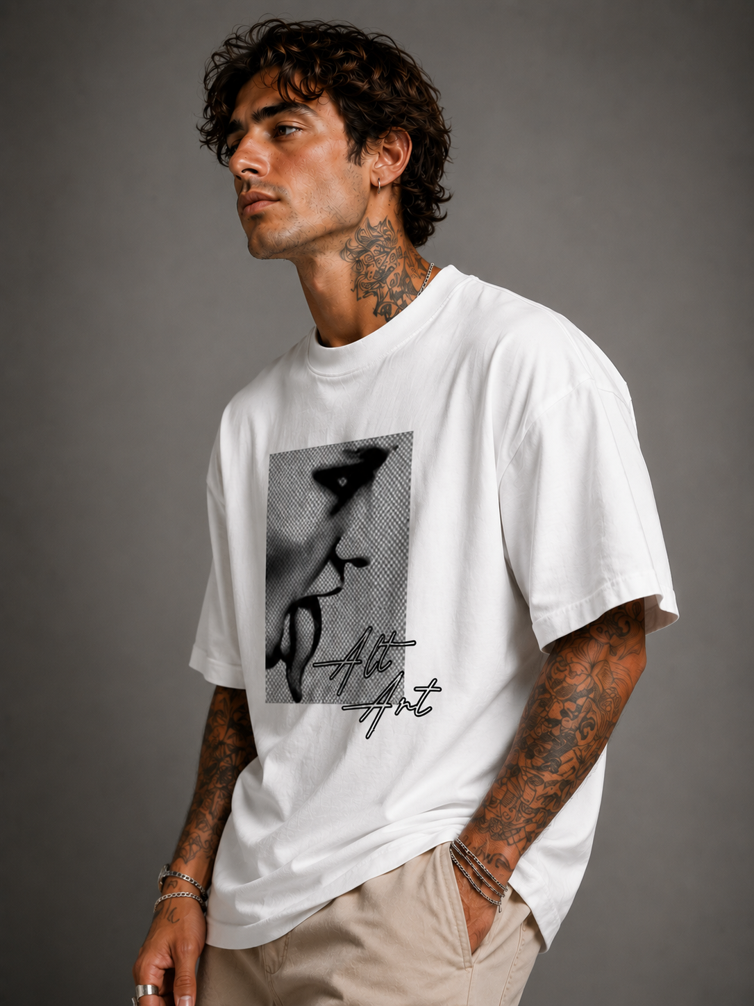 Monochrome Face Art Oversized T Shirt for Men | Abstract Portrait Graphic Printed Oversized T Shirt | Premium Boxy Fit Artistic Streetwear Tee