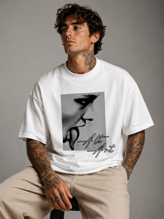 Monochrome Face Art Oversized T Shirt for Men | Abstract Portrait Graphic Printed Oversized T Shirt | Premium Boxy Fit Artistic Streetwear Tee