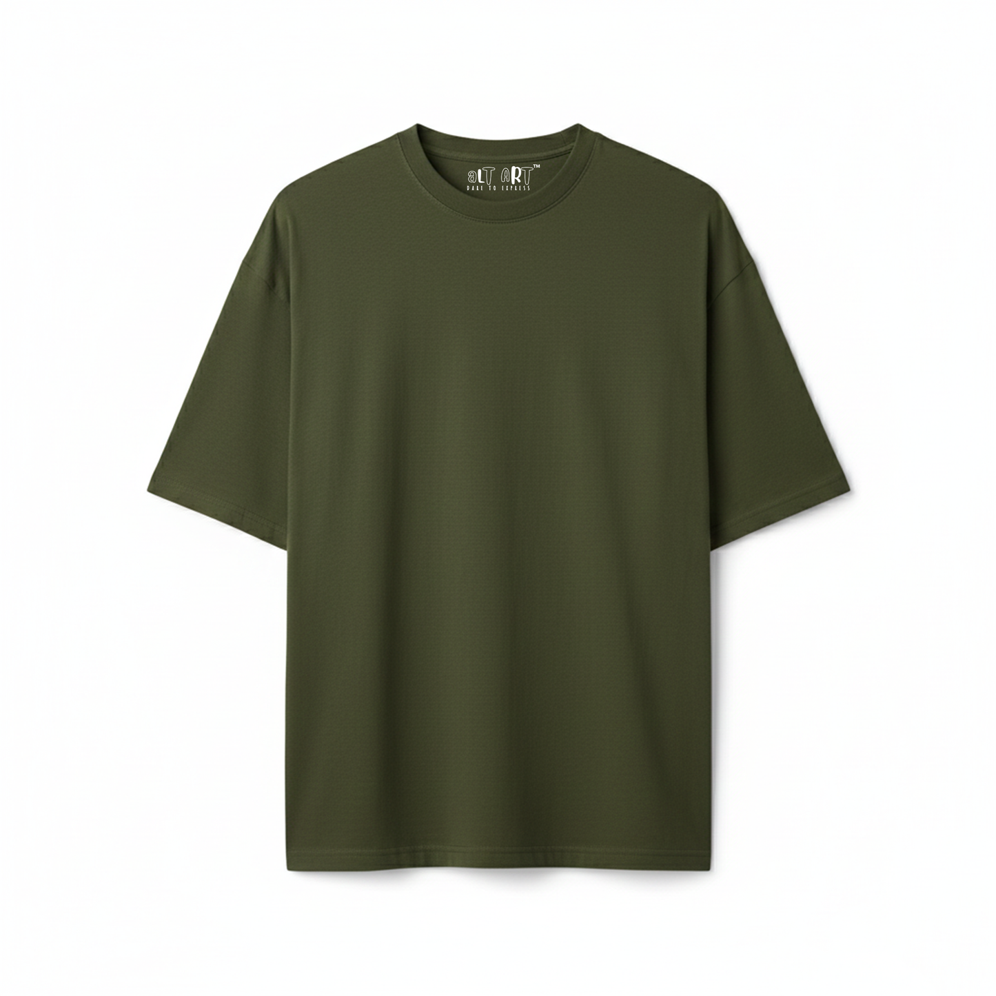 Moss Green Oversized T-Shirt for Women | Heavyweight Solid Cotton | Relaxed Drop Shoulder Fit
