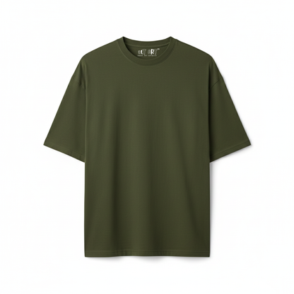 Moss Green Oversized T-Shirt for Women | Heavyweight Solid Cotton | Relaxed Drop Shoulder Fit