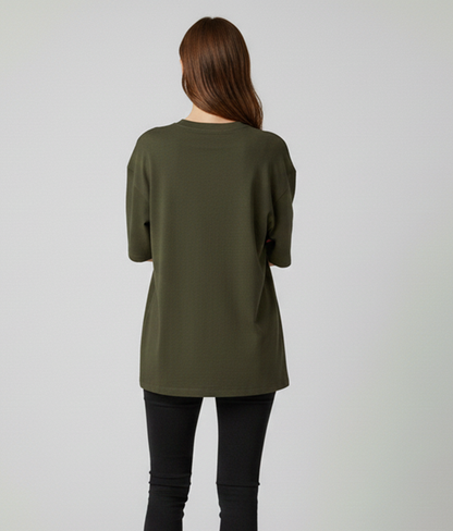 Moss Green Oversized T-Shirt for Women | Heavyweight Solid Cotton | Relaxed Drop Shoulder Fit