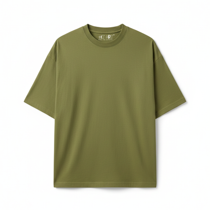 Moss Green Oversized T-Shirt for Men | Heavyweight Solid Cotton | Drop Shoulder Boxy Fit