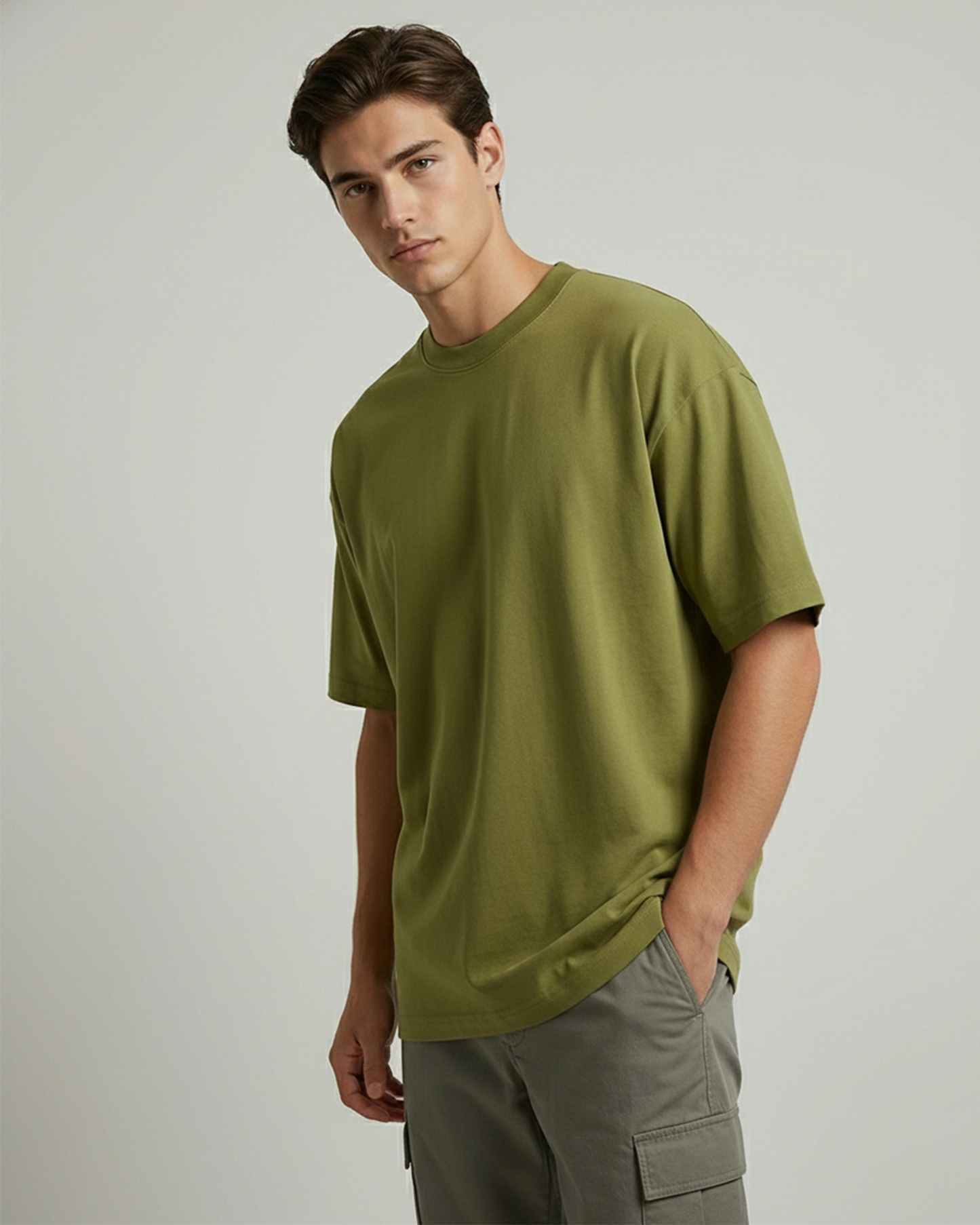 Moss Green Oversized T-Shirt for Men | Heavyweight Solid Cotton | Drop Shoulder Boxy Fit
