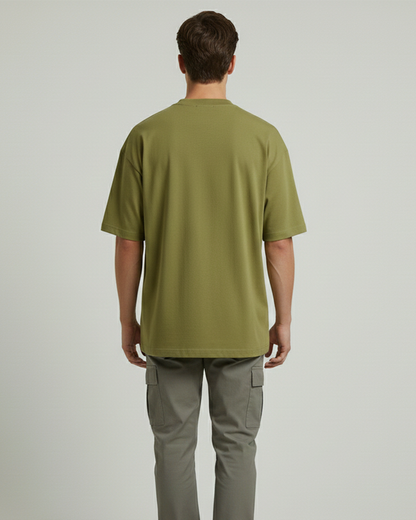 Moss Green Oversized T-Shirt for Men | Heavyweight Solid Cotton | Drop Shoulder Boxy Fit