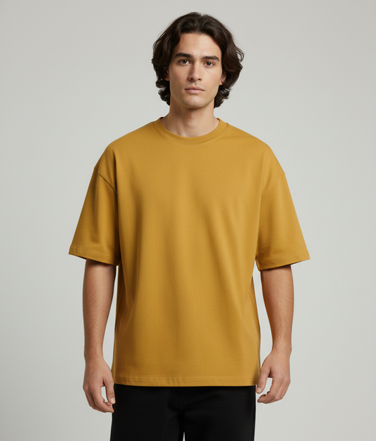Mustard Yellow Oversized T-Shirt for Men | Heavyweight Solid Cotton | Drop Shoulder Streetwear Fit