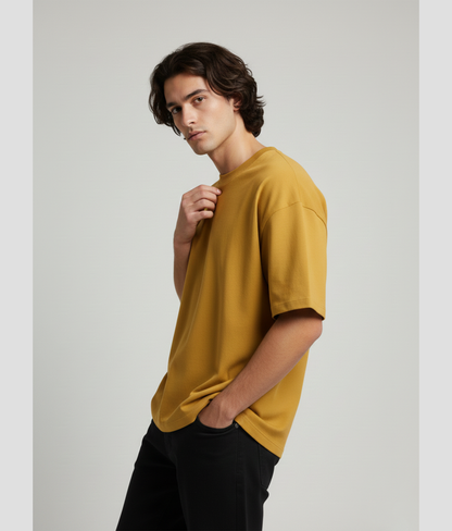 Mustard Yellow Oversized T-Shirt for Men | Heavyweight Solid Cotton | Drop Shoulder Streetwear Fit