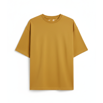 Mustard Yellow Oversized T-Shirt for Women | Heavyweight Solid Cotton | Relaxed Drop-Shoulder Boxy Fit
