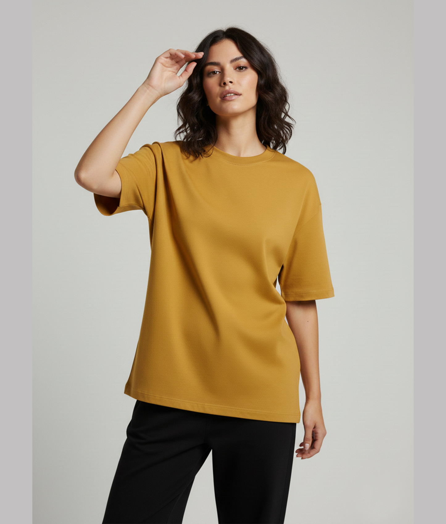 Mustard Yellow Oversized T-Shirt for Women | Heavyweight Solid Cotton | Relaxed Drop-Shoulder Boxy Fit